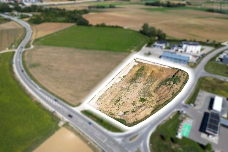 Gewerbegrundstück Ruppertswies Kösching – Luftbild mit Grundstücksgrenze